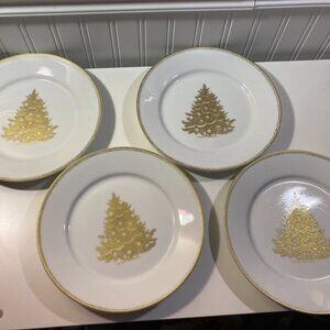 Williams Sonoma Gold Christmas Tree Salad/Dessert Plates - Set of 4